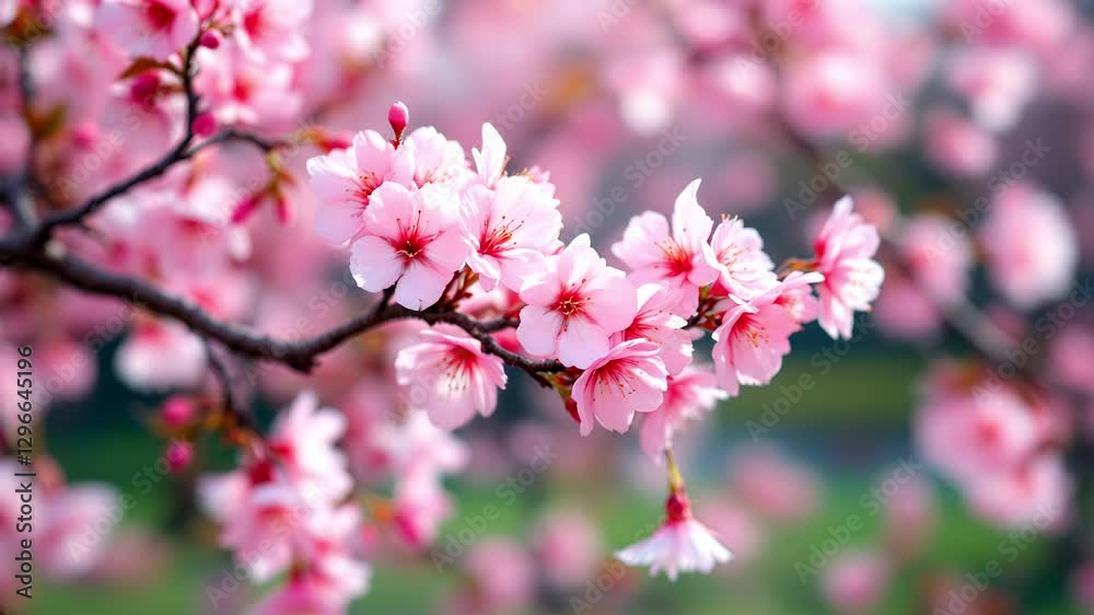 Vibrant cherry blossom branches in full bloom during springtime Vibrant cherry blossom branches in full bloom during springtime