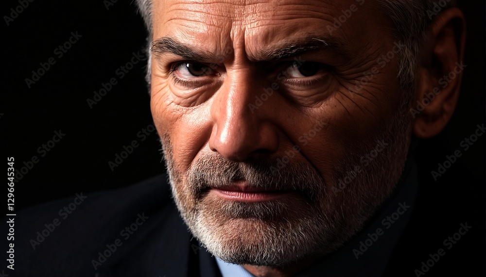 Fototapeta premium A close-up photograph of an older man with grey hair and a beard, captured from his nose down to just above his ear.