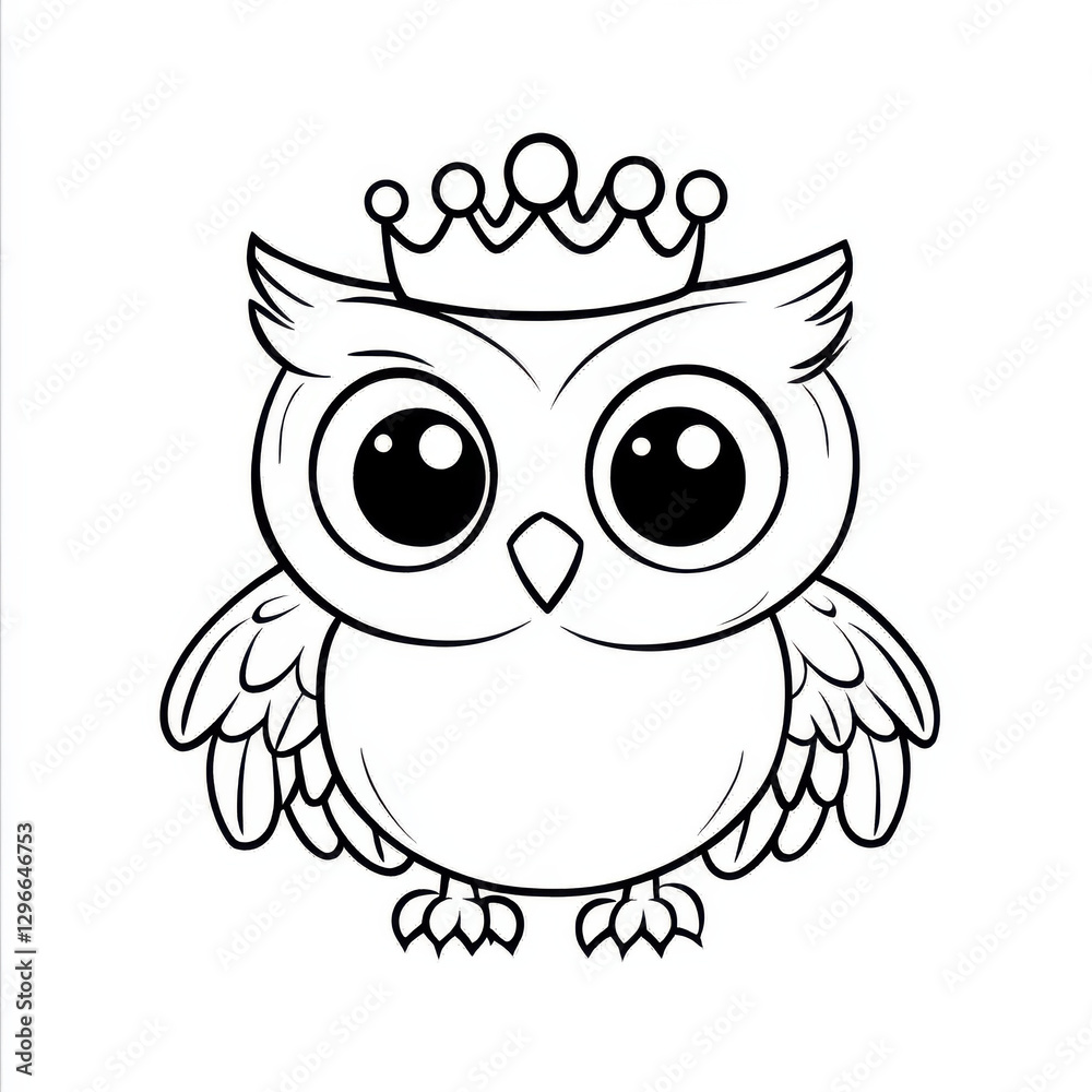 Fototapeta premium Cute baby owl wearing crown, perfect for coloring and illustrations