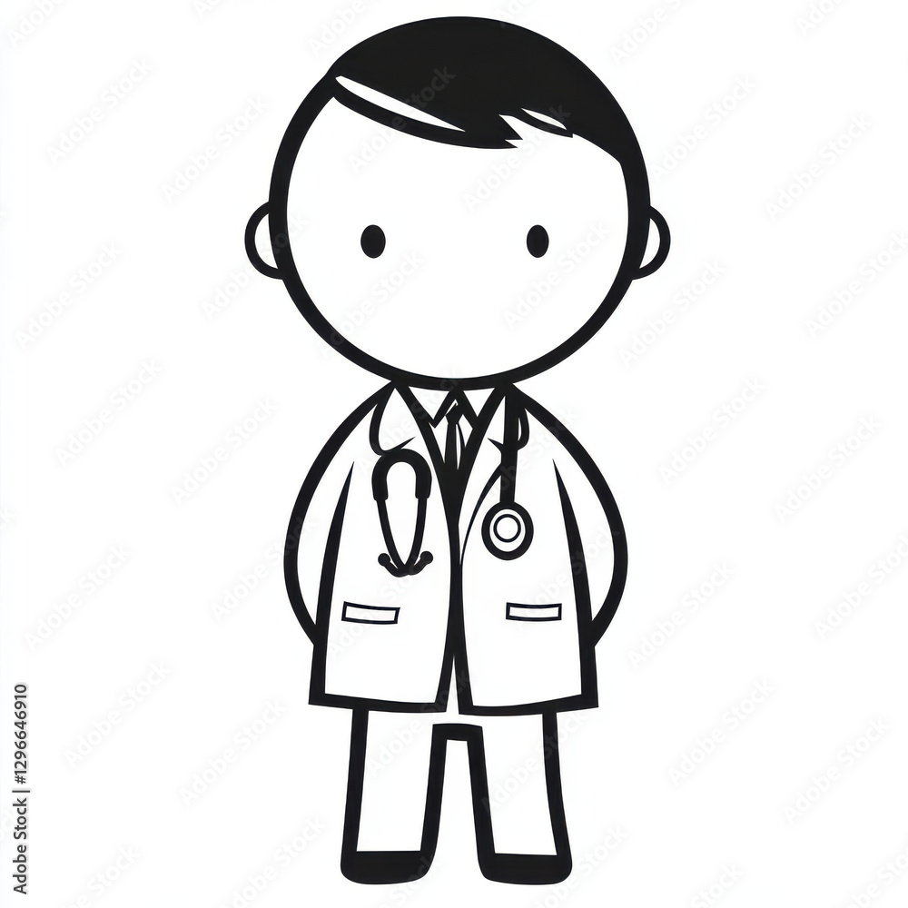 simple stick figure doctor in white coat with stethoscope simple stick figure doctor in white coat with stethoscope
