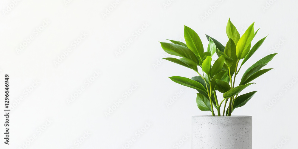 Fototapeta premium Lush green indoor plant in modern concrete pot, adding freshness to any space