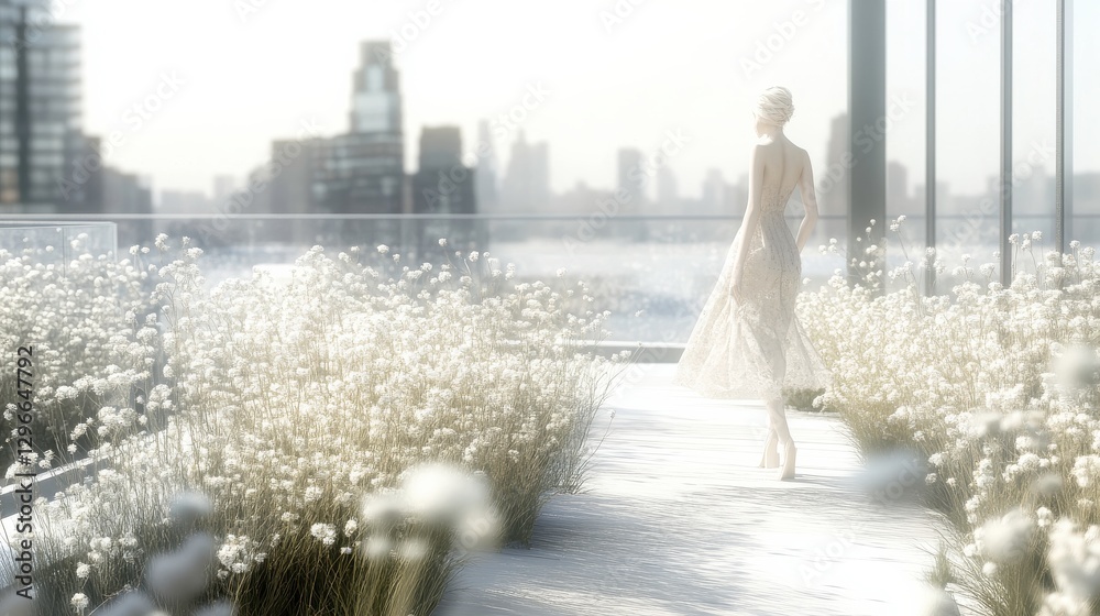 Obraz premium Elegant Dress in Rooftop Garden with Soft Focus