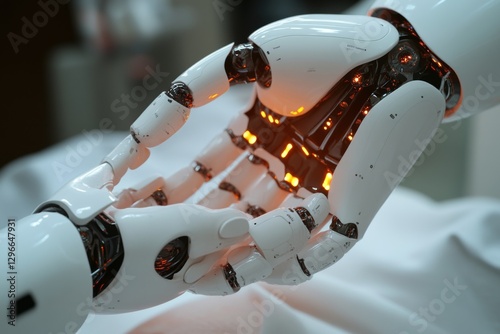 Human-like robotic hand with detailed mechanical joints photo