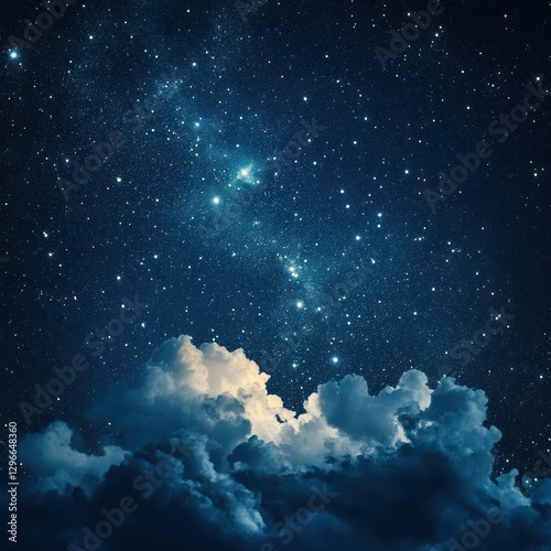 Starry Night Sky with Milky Way and Dramatic Cloudscape Below photo