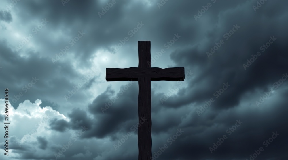 Wooden Cross Against a Fiery Sunset Sky Wooden Cross Against a Fiery Sunset Sky