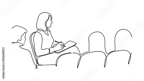 Businesswoman taking notes in a seminar audience session