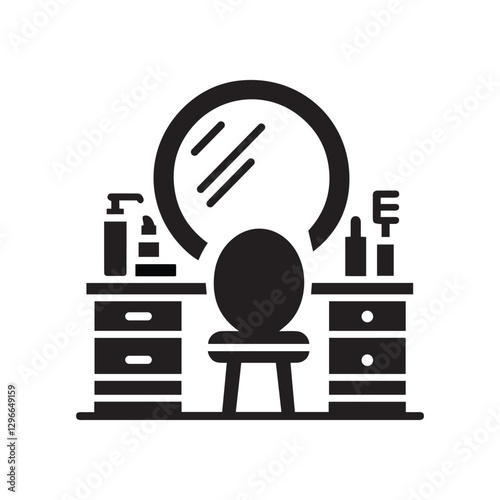 Dressing Table Icon Silhouette Vector Art | Furniture & Interior Design Illustration