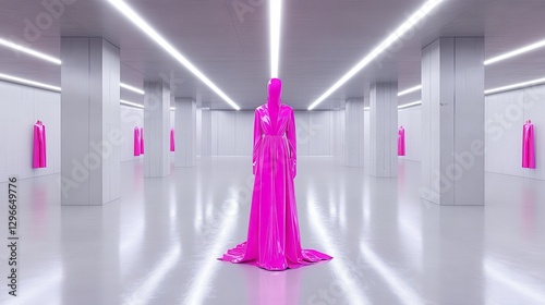 Elegant Pink Gown Displayed in Minimalist Gallery