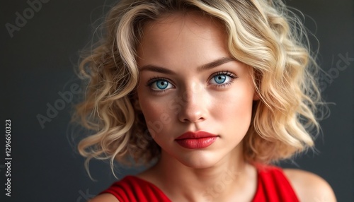 Two portraits of a young woman with blonde hair and blue eyes.