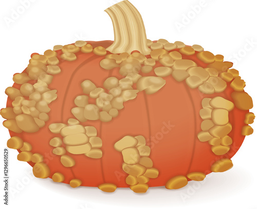 Galeux de Eysines Squash or French Warted Pumpkin. Winter squash. Cucurbita maxima. Fruits and vegetables. Isolated vector illustration.