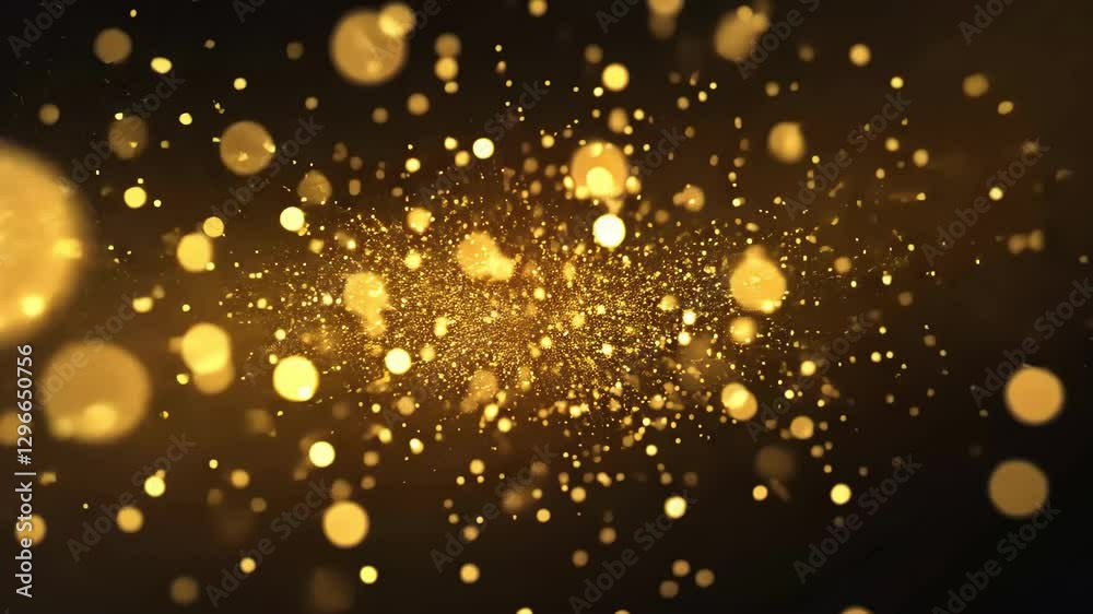 abstract gold bokeh particles on soft black background