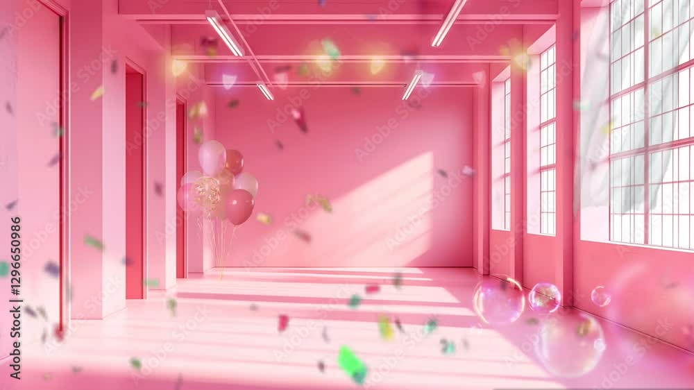 Geburtstagsparty-Dekorationen auf rosa Raum-Looping-Animationshintergrund.