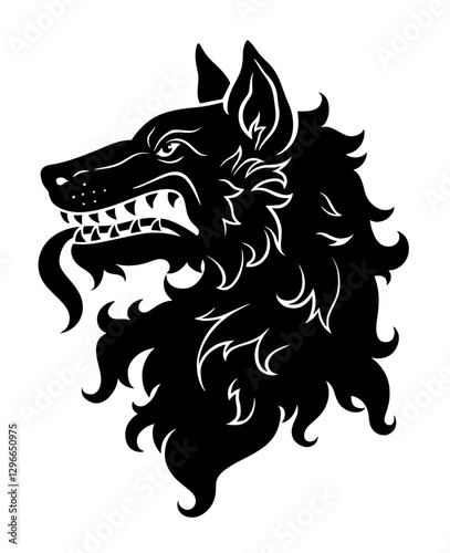 Vector black heraldic wolf head on the white background.