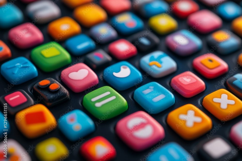 Close-up of a colorful keyboard with glowing emoji icons Close-up of a colorful keyboard with glowing emoji icons