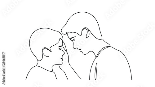 Tender Line Art Drawing Brotherly Love, Affectionate Gesture