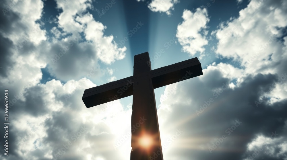 Wooden Cross Against a Fiery Sunset Sky Wooden Cross Against a Fiery Sunset Sky