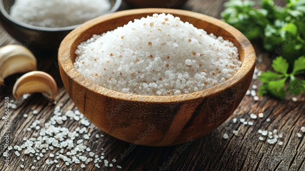 A stylish bowl of sea salt showcasing the coarse texture and natural essence of this gourmet ingredient A stylish bowl of sea salt showcasing the coarse texture and natural essence of this gourmet ingredient