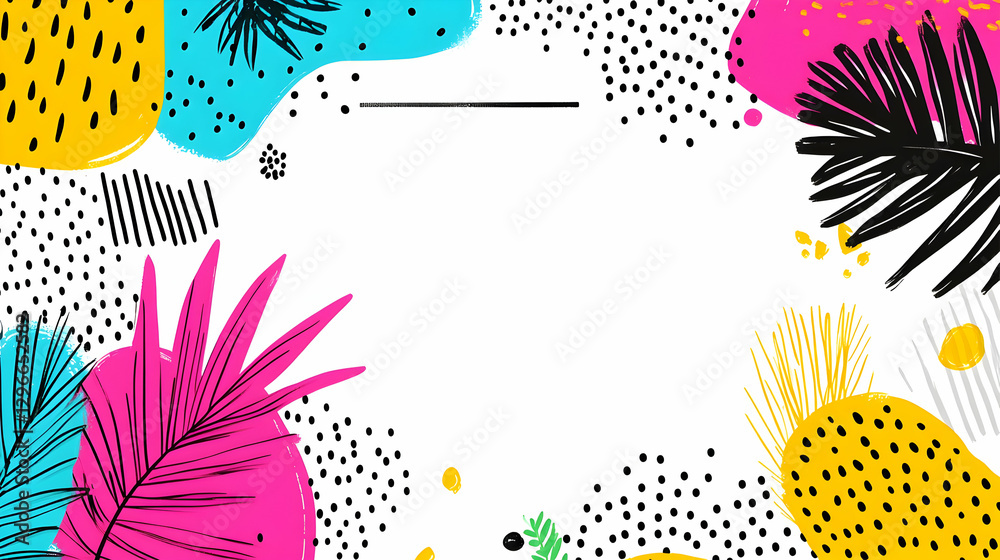 Colorful Abstract Background with Tropical Leaves and Patterns Colorful Abstract Background with Tropical Leaves and Patterns