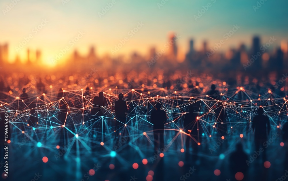 Vibrant figures representing organizational structure, business departments arranged hierarchically, teams connected by lines, showing workflow, company management and structure