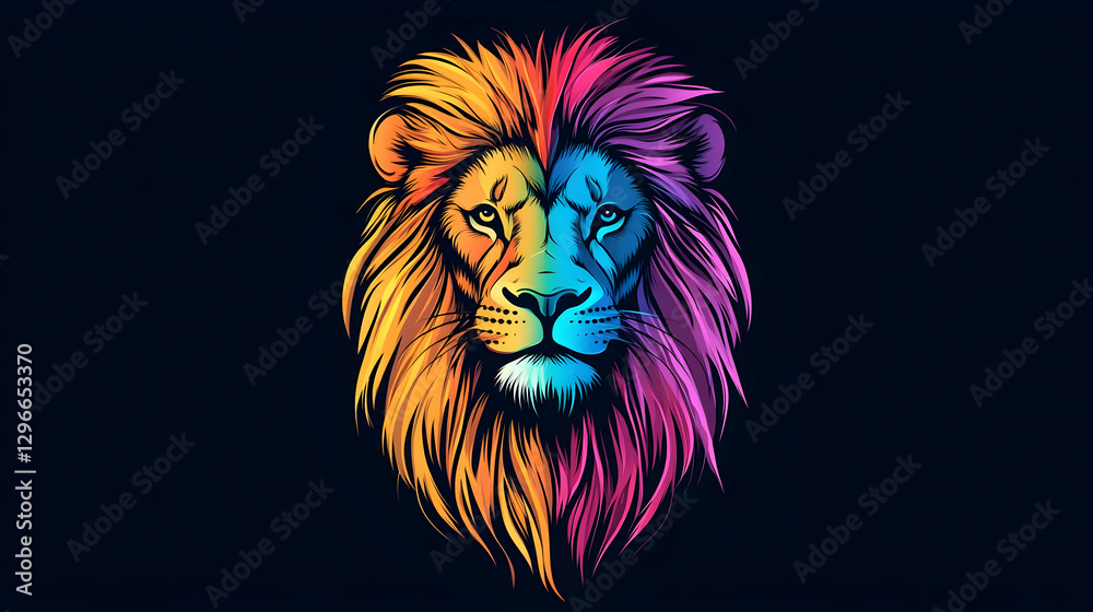 Obraz premium Vibrant Colorful Lion Head with Intricate Patterns and Details