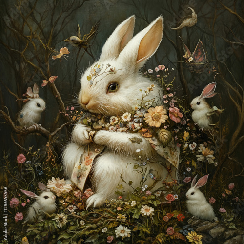 white rabbit in the garden