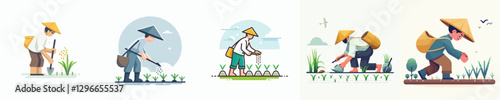 Vector of a farmer planting rice.