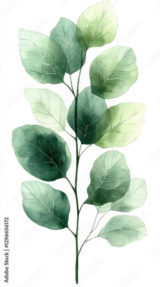 Elegant Watercolor Eucalyptus Branch Print - Green Leaves
