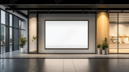 A storefront window with a blank poster for retail advertising mockup
