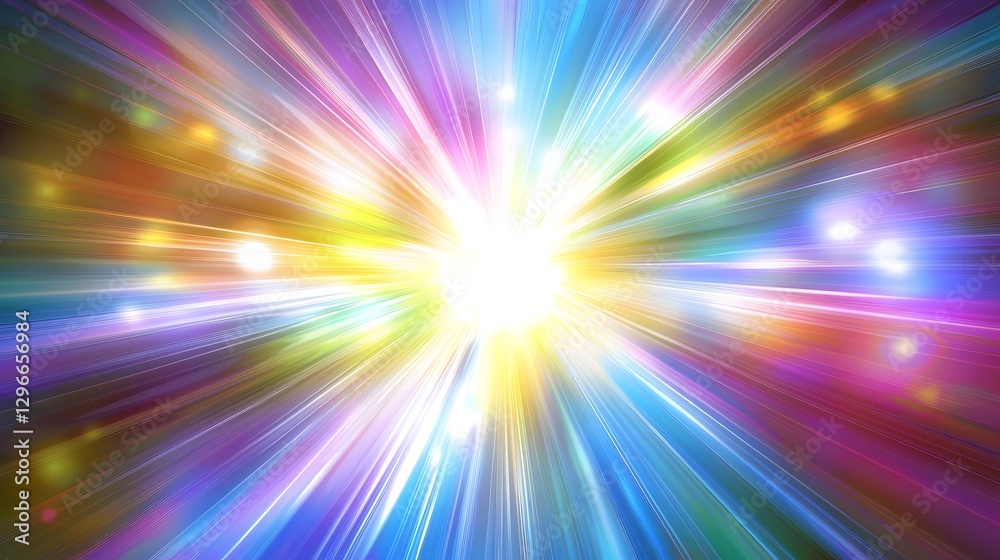 A brightly colored burst of light radiating outwards from center A brightly colored burst of light radiating outwards from center
