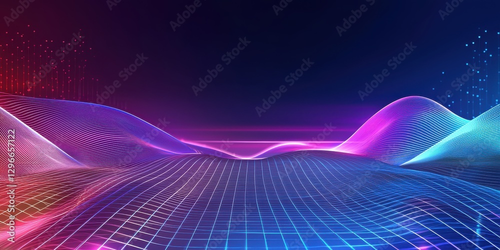 Abstract pattern with geometric waves, digital grids, and glowing light trails, perfect for modern web design. Abstract pattern with geometric waves, digital grids, and glowing light trails, perfect for modern web design.