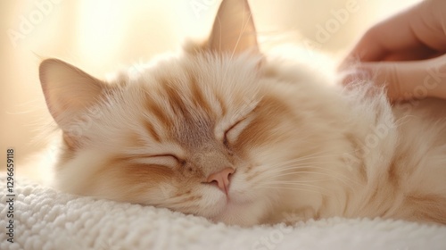Adorable Cat Sleeping Peacefully In Sunny Room photo