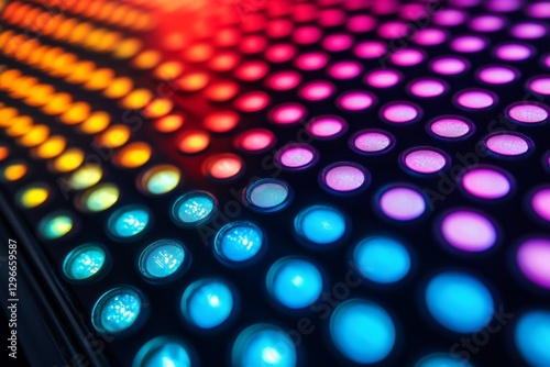 Colorful LED panel glowing in a dark futuristic environment photo