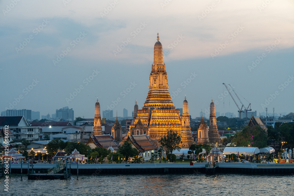 Fototapeta premium the first-class royal Thai Temple Wat Arun and the Chao Phraya River in Bangkok Thailand Southeast Asia