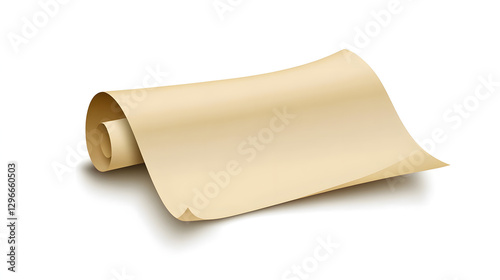 Vintage, blank, yellowed paper with a scroll on a white background
