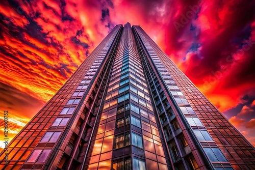 Minimalist Red Sky High-Rise Building Photography - Cityscape Architecture Image