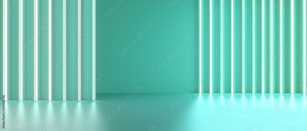 Obraz premium Stunning neon light installation modern studio interior design contemporary space wide angle aesthetic appeal