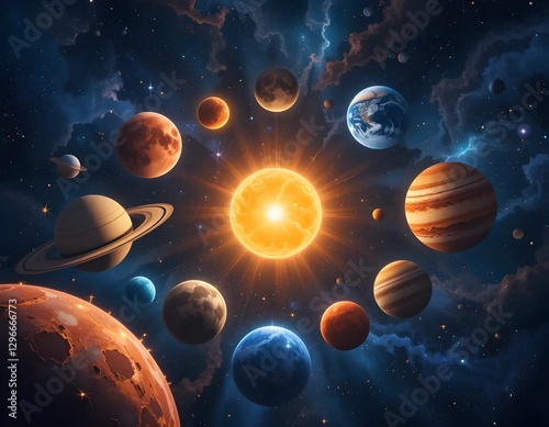 Stunning Cosmic Scene with Planets and Sun