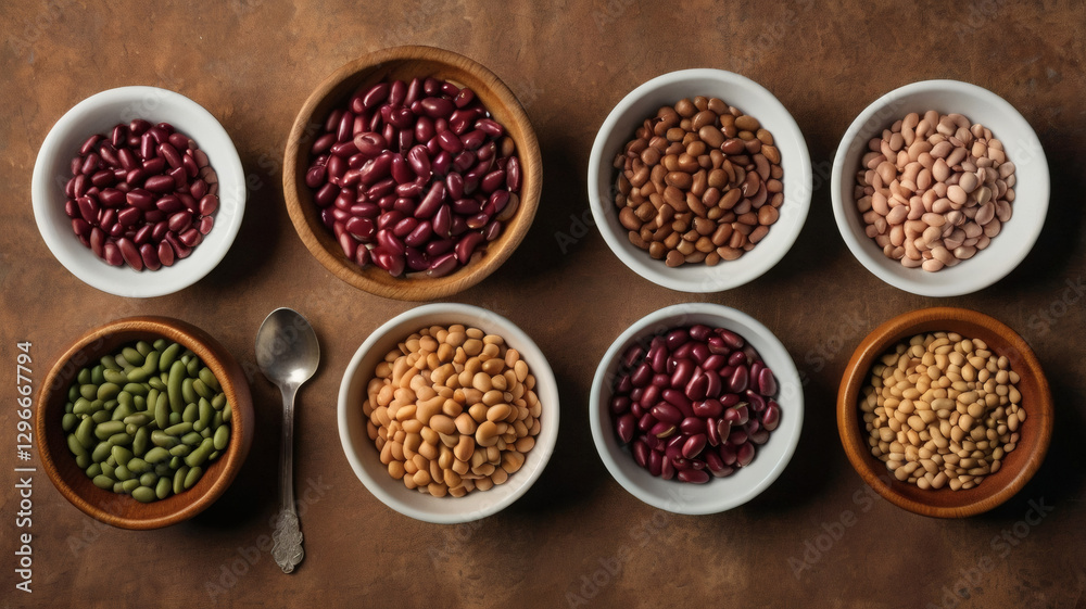Different kind of beans bowls top view Different kind of beans bowls top view