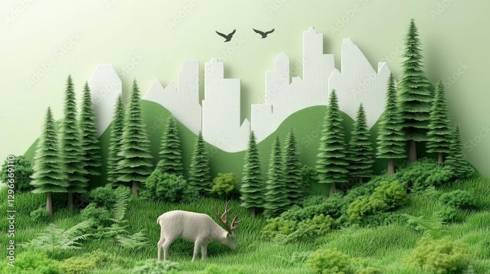 Urban Nature: Cityscape Meets Serene Forest Deer