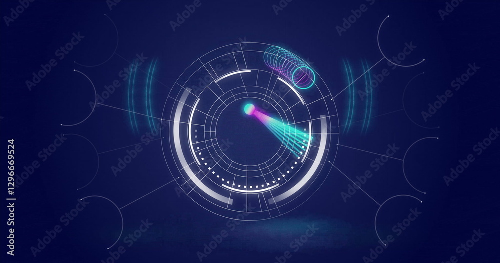 Image of scope scanning and data processing over dark background Image of scope scanning and data processing over dark background