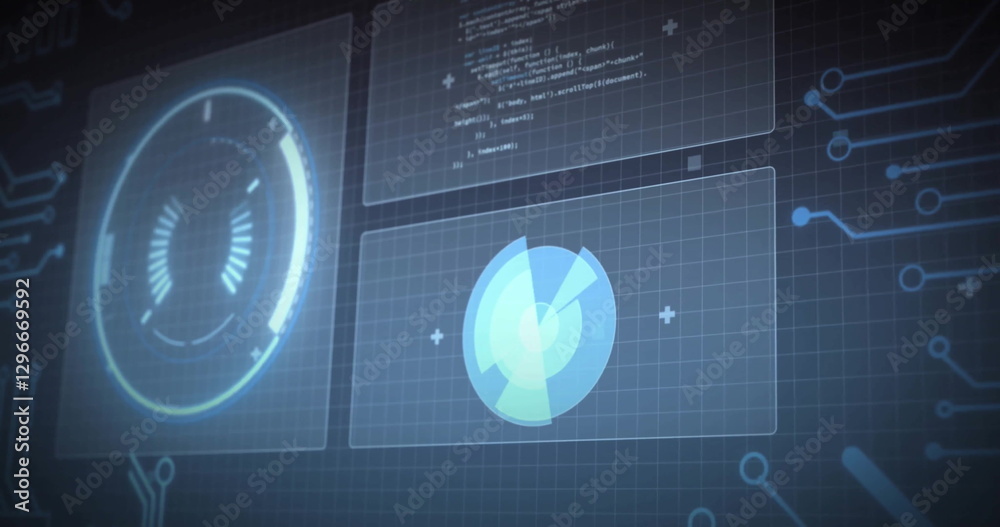 Image of scope scanning and data processing on black background Image of scope scanning and data processing on black background