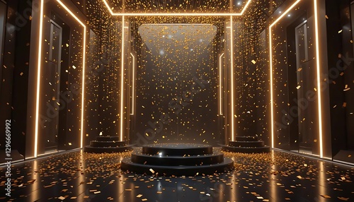 Vibrant Stage with Confetti and Dramatic Lighting for Celebrations and Events