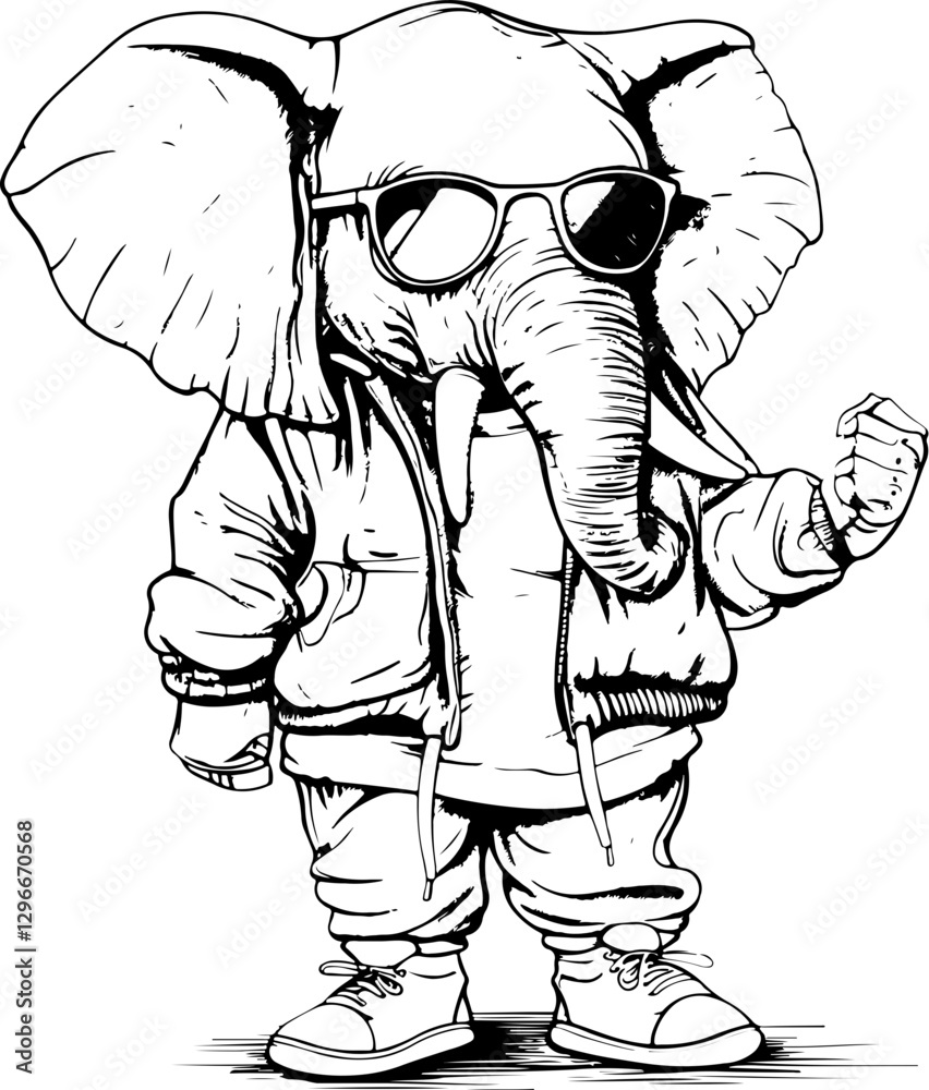 Fototapeta premium vector, illustration, animal, tiger, sketch, wild, tattoo, cartoon, logo, design, cat, head, black, art, wildlife, woman, face, drawing, tribal, elephant