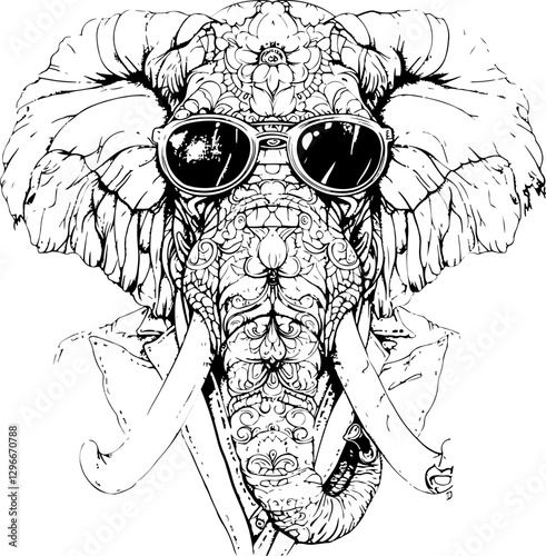 vector, illustration, animal, tiger, sketch, wild, tattoo, cartoon, logo, design, cat, head, black, art, wildlife, woman, face, drawing, tribal, elephant