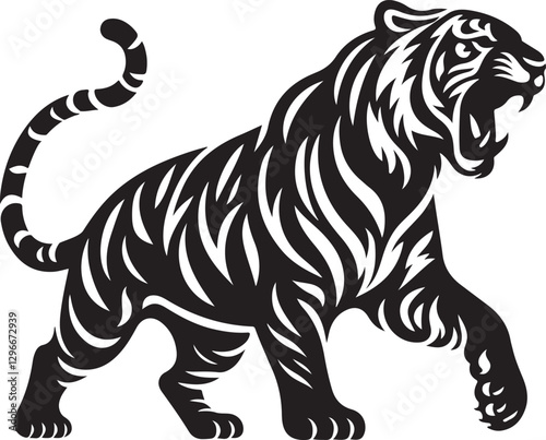 powerful Tiger silhouette vector art illustration