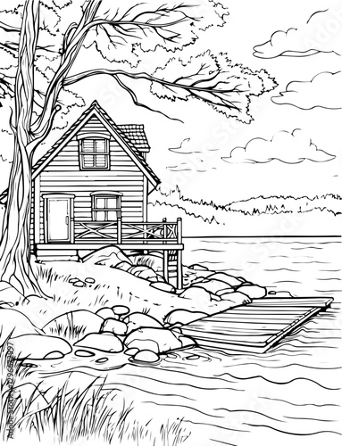 drawing, sketch, house, vector, architecture, illustration, landscape, building, city, home, tree, old, vintage, art, church, street, town, draw, design, cartoon, exterior, outline, line, bridge, pict