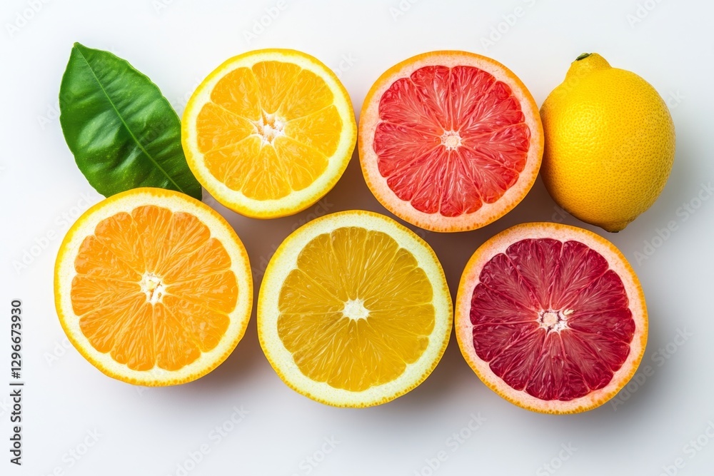 Fototapeta premium A top-down shot of citrus fruits neatly arranged in a radial pattern