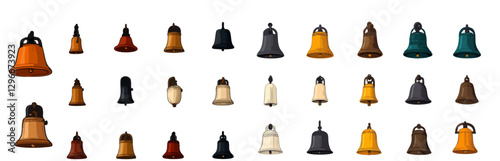 Vector icons of different bells in various styles, including simple and complex icon designs