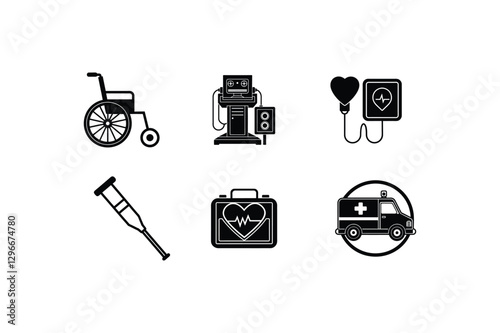 Medical Accessories Icon Set Silhouette Vector Art | Healthcare & Medical Equipment Design