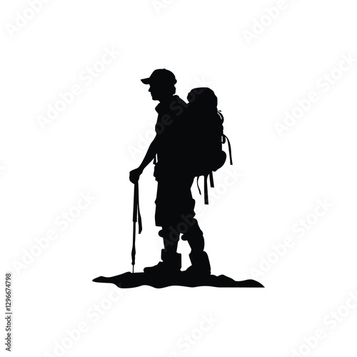 silhouette backpacker man in action